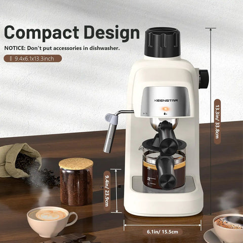 Level Up Your Daily Coffee Grind With This Top Shelf Compact Espresso Machine, 9.4x6.1x13.3 inches, ideal for home espresso drinks.