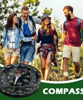 Water Resistant Hiking Compass With Lensatic Bearing Guide with group trekking in forest setting.