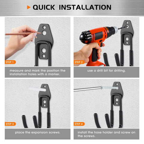 Tutorial for installing Heavy Duty Wall Mounted Hose Hanger 2 Pack Rustproof Metal Hose Holder With Screws for outdoor use.