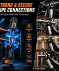 Heavy Duty 18V Electric Pipe Crimping Tool Kit For Copper Pex And Brass Fittings connecting pipes in a plumbing job.