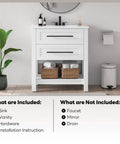 Top Notch 30 Inch Bathroom Vanity With Integrated Sink And Two Roomy Drawers Plus Handy Open Shelf, featuring ceramic basin and matte black pulls.