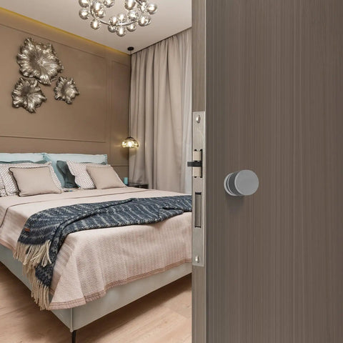 Top Shelf Single Cylinder Deadbolt With A Sleek Hidden Ball Handle For Interior Bedroom Doors Keyed Alike Heavy Gauge Steel on a beige door