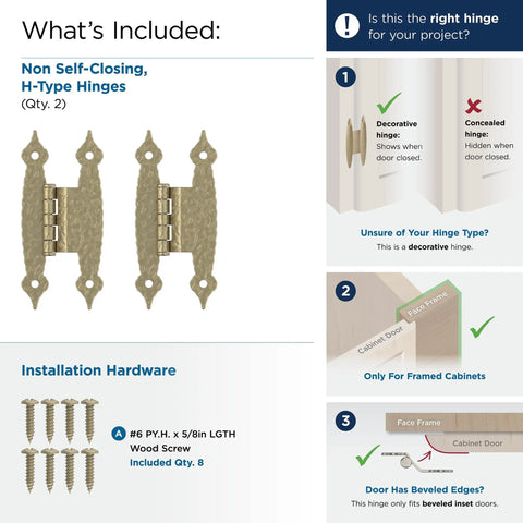 Smooth Swinging Offset Cabinet Hinges With Slick Golden Champagne Finish, H-Type, set of 2 for easy cabinet door installation.
