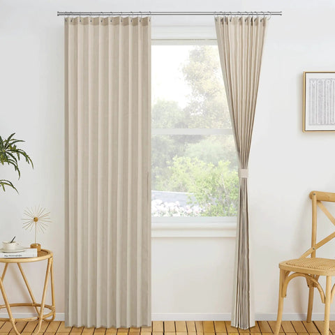 Linen Door Curtain 80 Inch Length For Doorways And Rooms Privacy On Point And Light Filtering Perfect Room Divider For Bedroom Living Room Or Closet Accordion Style 1 Panel About 38 Inch Wide Taupe installed on window