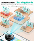 Smartphone displaying app interface for Robot Vacuum And Mop With 6000Pa Suction, Self Emptying Base For 90 Days Capacity, LiDAR Navigation.