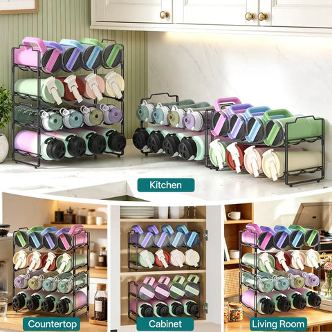 Stackable Metal Water Bottle Organizer 4 Tier Rack For 20 30 40 Oz Tumblers From Yeti And Stanley Fits Cup Accessories In Kitchen Cabinet Countertop Pantry Storage