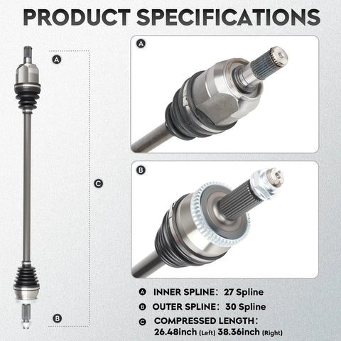Hyundai Sonata 2015-2019 And Kia Optima 2016-2020 Front CV Axle Shaft Assembly 2-Pack, 27/30 spline, 26.48 in left, 38.36 in right