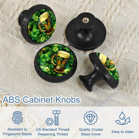 Four Piece Round Cabinet Knobs With Screws For Kids Furniture, beer mug design, set of four on woven fabric