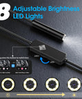 Pro Grade Endoscope With Light, 1920P HD Borescope With 8 Adjustable LED Lights, Semi-Rigid Snake Camera, IP67 Waterproof Inspection Tool For iPhone And Android, 16.4 Feet Long, Black with brightness control
