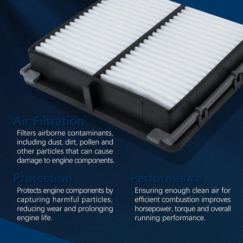 Close-up of engine air filter replacement for Hyundai Palisade, Santa Fe, Kia models; fits 3.8L, 2.0L, 2.4L, 3.3L engines, replaces CA11943