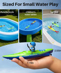 Two Pack Remote Control Boats For Kids Ages 6 To 12 With Dolphin Ball Catching Nose, shown in pool, water table, and bathtub