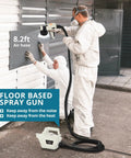 Top Tier HVLP Paint Sprayer, 800W Electric Spray Paint Gun used on a wall with an 8.2ft air hose for efficient painting.