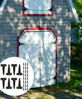 16 Pack 4 Inch T Strap Hinges Heavy Duty Matte Black Outdoor Gate Hardware on a barn door in a backyard setting.