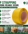 Heavy Hitter Polypropylene Strapping Kit With 3500 Feet Of Half Inch Pallet Tape Aluminum Tensioner Manual Crimper And Two Hundred Metal Seals For No Nonsense Warehouse Packaging Projects yellow polypropylene strapping roll with specs.
