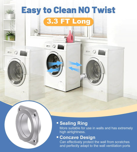 Magnetic Dryer Vent Kit with Quick Connect installed on washing machine with 4 inch flexible duct, airtight seal highlighted