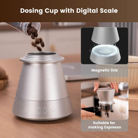 Slick Single Dose Espresso Grinder Featuring Variable Speed Stepless Control And A 64 Mm Titanium Flat Burr Delivers Killer Grinds For Drip French Press And Cold Brew Methods With Zero Hassle with digital scale and dosing cup.