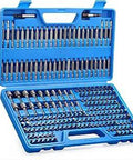 Beefy Pro Grade Screwdriver Bit Set With CR V Steel Bits 219 Piece Kit in blue storage case, open view showing organized bits.