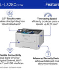 Wireless Color Laser Printer With Duplex Printing, Compact Design, Mobile And Ethernet Connectivity, Alexa Compatibility, And Laser Quality Output suitable for small or home offices, shown with features highlighted.