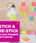 Ultra Sticky 3x3 Notes Pack, 15 Pads With 45 Sheets Each, Assorted Colors For Monitors, Walls And Windows, notes on lamp and wall