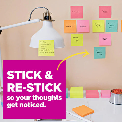 Super Sticky Dispenser Notes 3 X 3 In Canary Yellow 12 Pads With 90 Sheets Each, Twice The Stickiness For Office, School, And Home Quick Access Reminders Today. Sticky notes on wall and desk