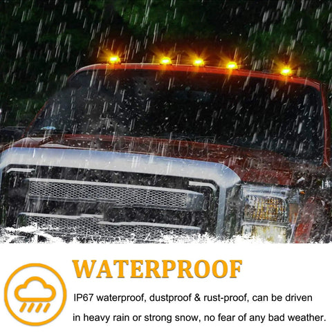 Ford F150 F250 F350 Super Duty Cab Roof Marker Lights Kit 5 Amber LED Top Clearance Marker Light Assemblies in rain
