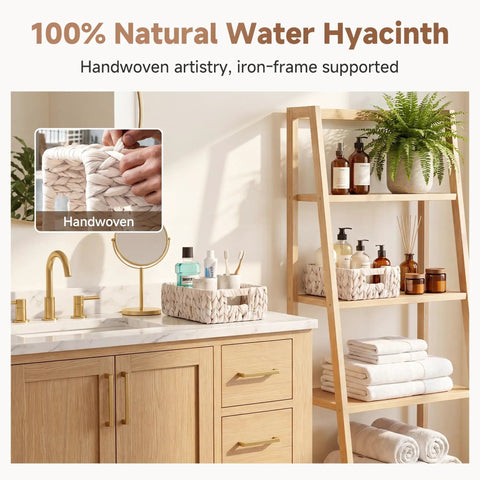 Bathroom with Water Hyacinth Wicker Storage Baskets For Organizing On Shelves And In Pantry White Two Pack Perfect For Towels