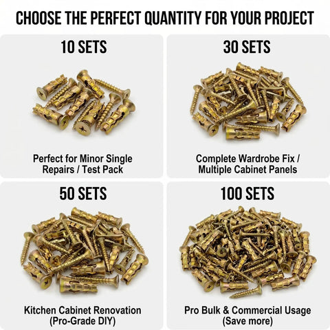 Short 6x14mm Expansion Screw Set For DIY Cabinet Hinge Repairs And Wood Fixes, Metal Anchor Screws For Stripped Holes, 4 quantity options