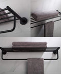 Elie Matte Black Bathroom Shelf With Towel Bar Built Tough From Solid Brass Rust Resistant Heavy Duty Wall Mount Space Saving Organizer For Toiletries And Washcloths Modern Finish