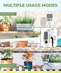 Solar Powered Drip Irrigation System With Automatic Timer For Pots And Indoor Plants, Emitter Stake Kit With USB Recharge Port, shown mounted on wall and soil.