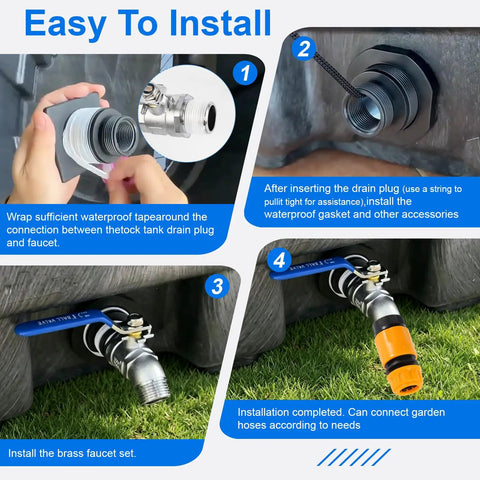 Installation guide for Stock Tank Drain Plug Kit Compatible With Popular Rubbermaid Stock Tanks 50, 70, 100, 150, 300 Gallon