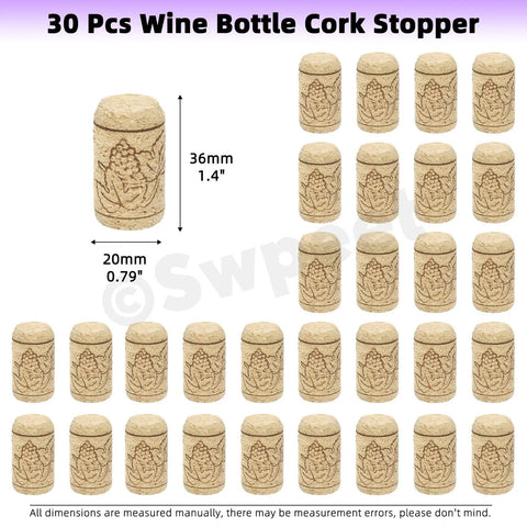 Wine Bottle Cork Stopper Kit With Dope PVC Heat Shrink Capsules, 60 pcs; natural cork stoppers with grape design, size 36mm x 20mm.