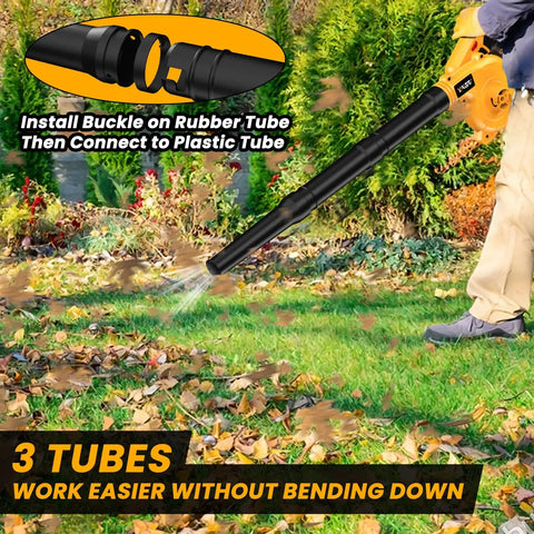 Man using Cordless Leaf Blower And Vacuum Compatible With 20V Max Batteries Not Included Brushless Motor Delivers Six Variable Speeds Up To 180 MPH For Quick Cleanups On Any Job Site 2 In 1 Handle Electric Blower And Vacuum in garden