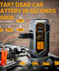 Ultimate 10 In 1 Car Jump Starter With Air Compressor 6000A Portable Power Bank in use jumping a car battery
