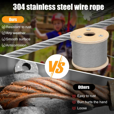 Beefy Thickened 316 Stainless Steel Wire Rope 7x19 Aircraft Cable 500 Ft 4000 Lbs Breaking Strength comparison
