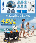 Family using Beach Wagon With Balloon Wheels Seven Point Five Inch Soft Sand Glide Heavy Duty Cart 330 Lb Capacity Foldable Utility Wagon on the beach.
