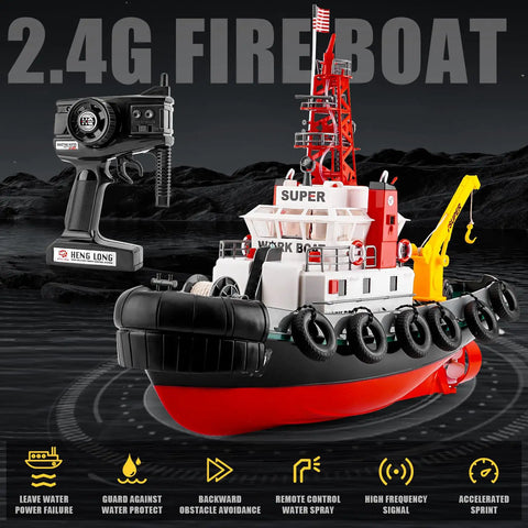 RC Fire Rescue Boat With 2 4GHz Remote Water Spray Function Dual Rechargeable Batteries Powerful Aquatic Rescue Ship