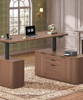 Hustle Ready L Shaped Electric Standing Desk Height Adjustable Executive Table With Walnut Finish in home office setup.