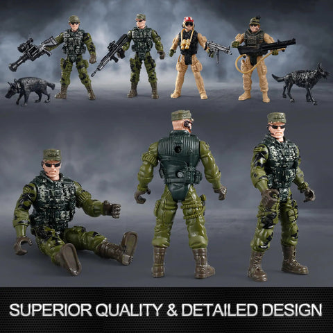 Rugged Army Men Play Set with US Army and Air Force figures, two war dogs, realistic weapons for imaginative play