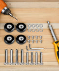 Ultimate Luggage Wheels Replacement Kit For Travel Cases And Roller Bags Universal Fit Swivel Casters In Rubber And Iron Easy Swap Sturdy Black Suitcase Wheel Spare Parts For Quick Repairs, 4 black wheels, screws and tools