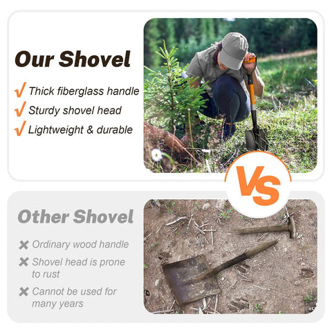 Comparison of All Around Mini Garden Shovel 28 Inch D Handle Kid Friendly vs old shovel in garden setting