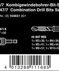 Diagram and specifications for 7 Piece Combination Tapping Drill Bit Set With Rapidaptor Quick Change Holder