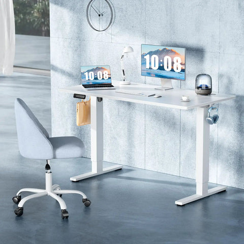 40 Inch Electric Standing Desk With Memory Presets, Sit-To-Stand Height Adjustable Pro-Grade Table For Home Office, White, dual monitors