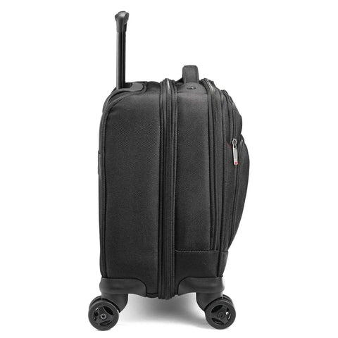 Side view of Xenon 3.0 Spinner Mobile Office Black Carry On with Four Multidirectional Wheels, 1680 Denier Ballistic Polyester Material