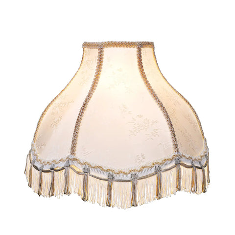 Beige Transitional Scallop Bell Lamp Shade With Spider Construction 6 Inch Top 17 Inch Bottom 12 Inch Slant Jacquard Fabric With Fringe Brass Tone Spider Fittings Fits Table Lamps And Accent Lamps