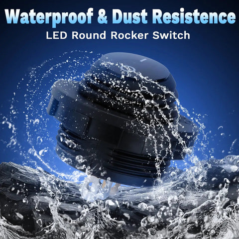 Round Rocker Switch 12V SPST On Off Toggle 3 Pin With Waterproof Cover For Marine Automotive RV And Boat Use LED Indicator Light Easy 20mm Panel Cutout Install Durable Waterproof Panel Mount, black round switch with water spray