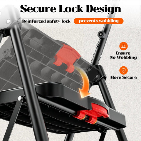 Five Step Folding Ladder With Handy Tool Tray And Safe Handrails For Home DIY Projects Portable Compact Step Stool With Locking Safety Anti Slip Feet For Easy Reach, secure lock detail