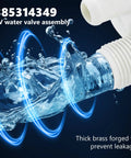 Heavy Duty RV Toilet Water Valve Kit Replacement For Pedal Flush Campers And RV Trailers Featuring Broad Fitment Specs For Plug And Play Upgrades And Zero Hassle, showcasing brass assembly with flowing water.