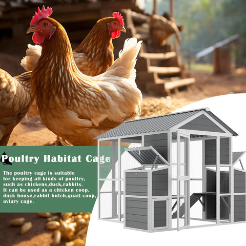 Spacious Outdoor Wooden Chicken Coop For Ten Chickens With Walk In Run Two Nesting Boxes Ramp Two Level Hen House Habitat
