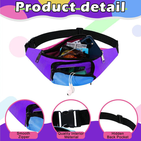 80s Neon Fanny Pack With Two Zipper Pockets Belt Bag For Women And Men Waist Pack, open view showing compartments and contents.
