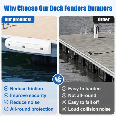 Comparison of 17 Inch Marine Dock Bumpers for Side Edge Horizontal Dock Fender With Hardware UV Resistant Soft PVC and traditional dock bumpers.